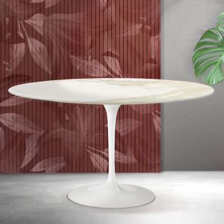Stolik kawowy Saarinen Tulip Oval H 41 cm z ceramiki Florim Calacatta Gold Matt - Scarlet Viadurini