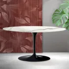 Stolik kawowy Saarinen Tulip Oval H 41 cm z matowej ceramiki Florim Statuario w kolorze szkarłatnym Viadurini