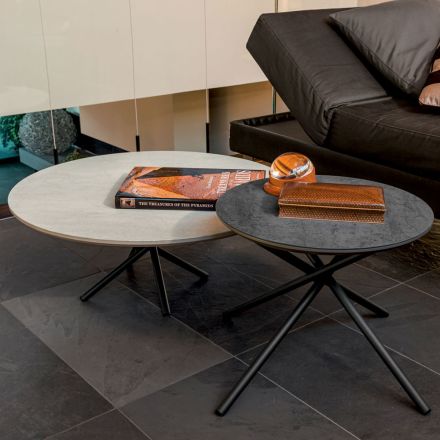 Okrągły stolik kawowy do salonu podstawa metalowa i ceramiczna Oapca - Szanghaj Viadurini