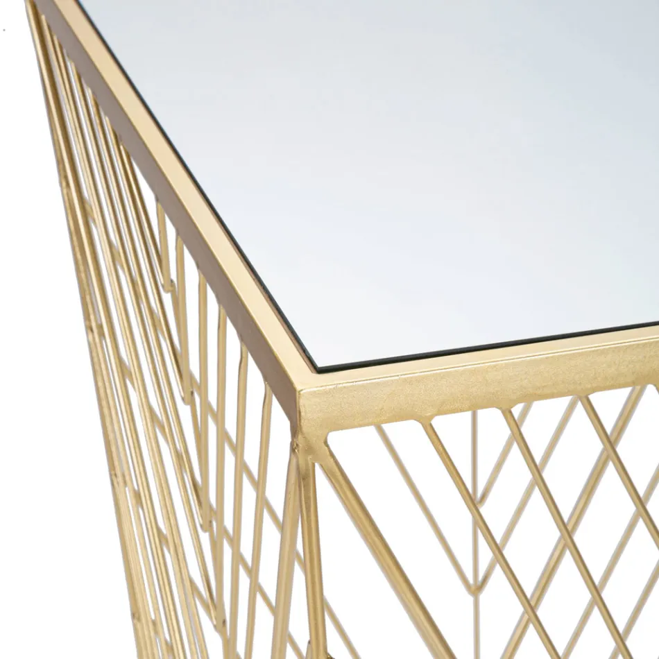 Stolik telefoniczny ze złotego żelaza i blatem z lustrzanego szkła - Olivia Viadurini