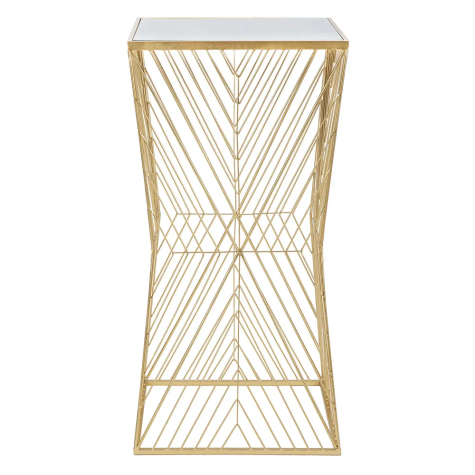 Stolik telefoniczny ze złotego żelaza i blatem z lustrzanego szkła - Olivia Viadurini