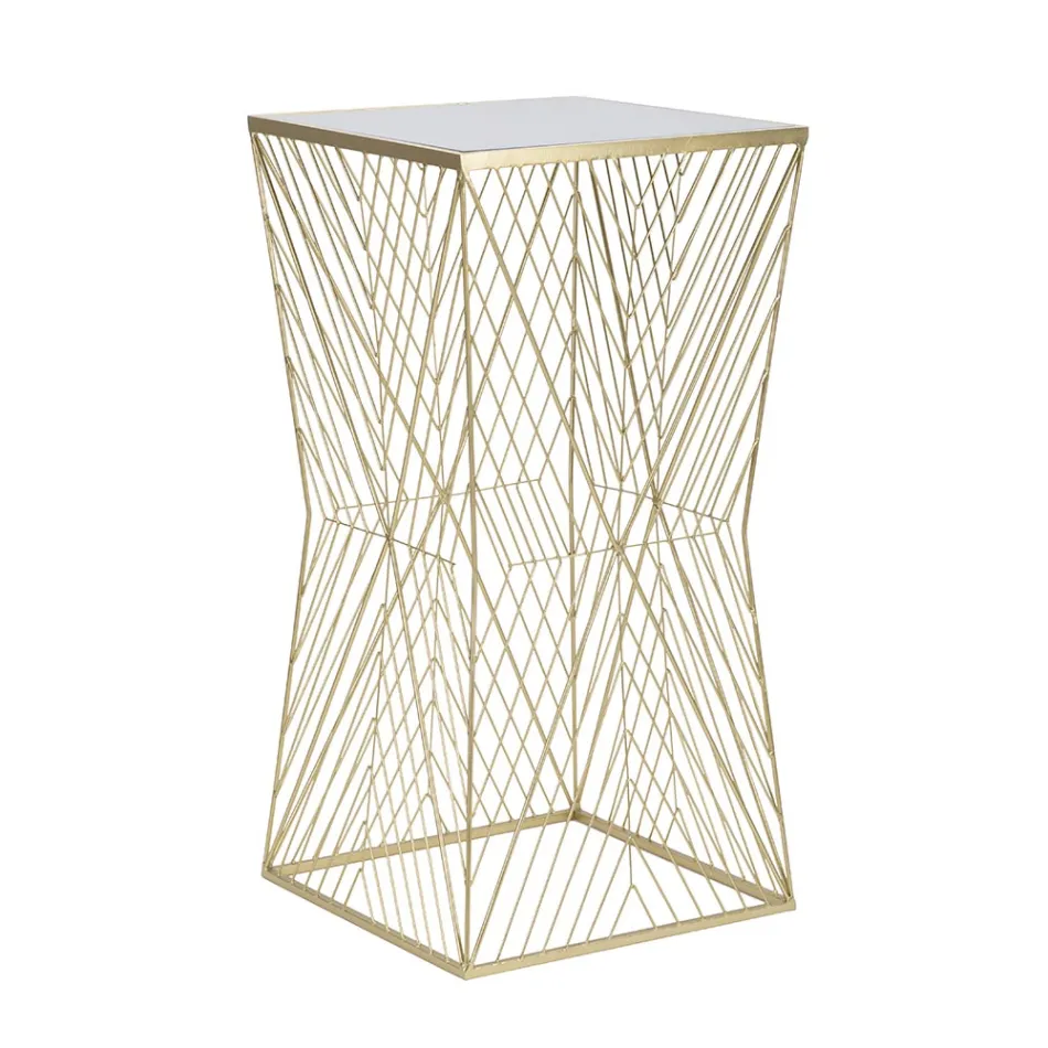 Stolik telefoniczny ze złotego żelaza i blatem z lustrzanego szkła - Olivia Viadurini