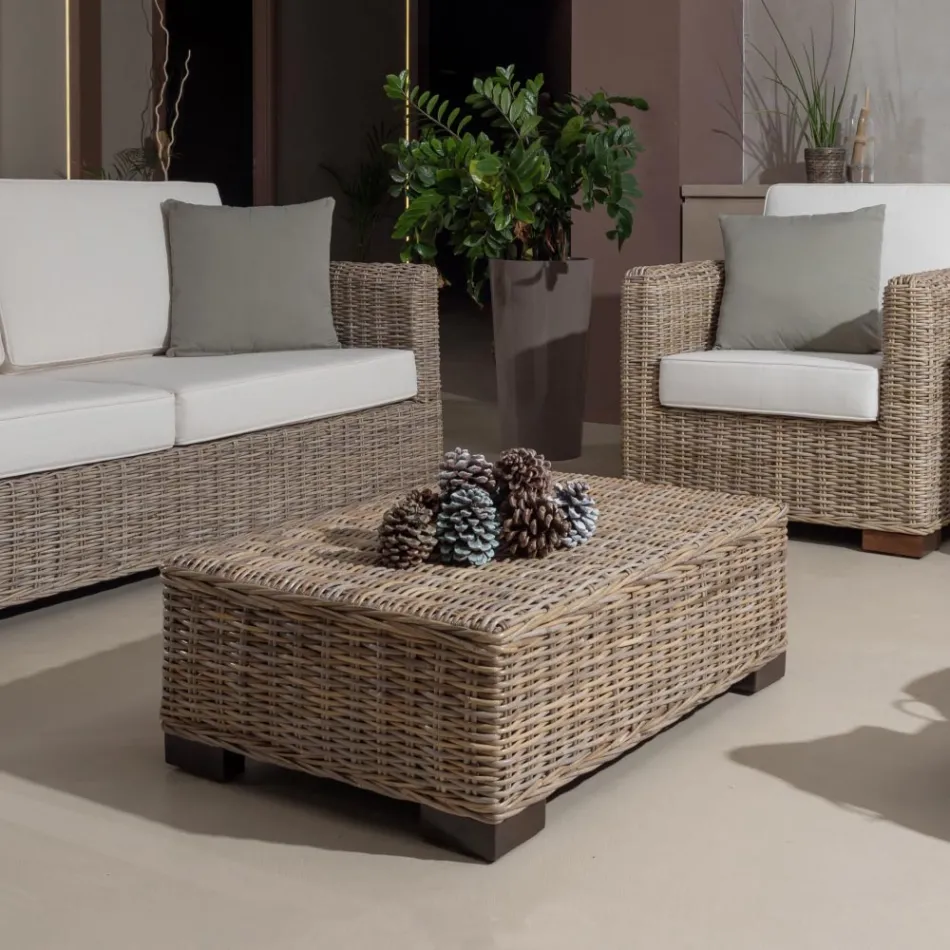 Stolik-Pufa Ogrodowa Szary Kubù z Poduszką - Cerys Viadurini