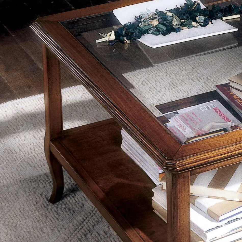 Kwadratowy stolik kawowy do salonu ze szklanym blatem Made in Italy - Tepeyoti Viadurini