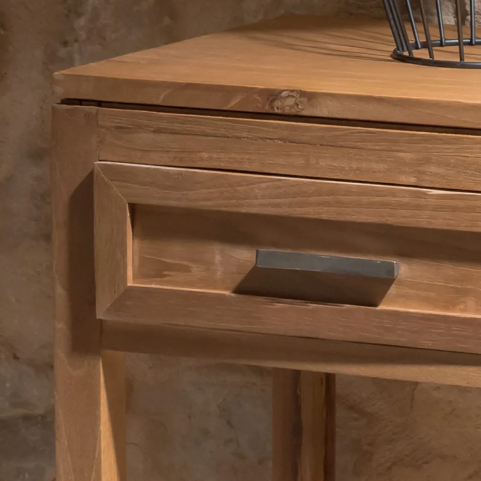 Stolik kawowy z litego drewna tekowego z 1 szufladą - akrylowy Viadurini