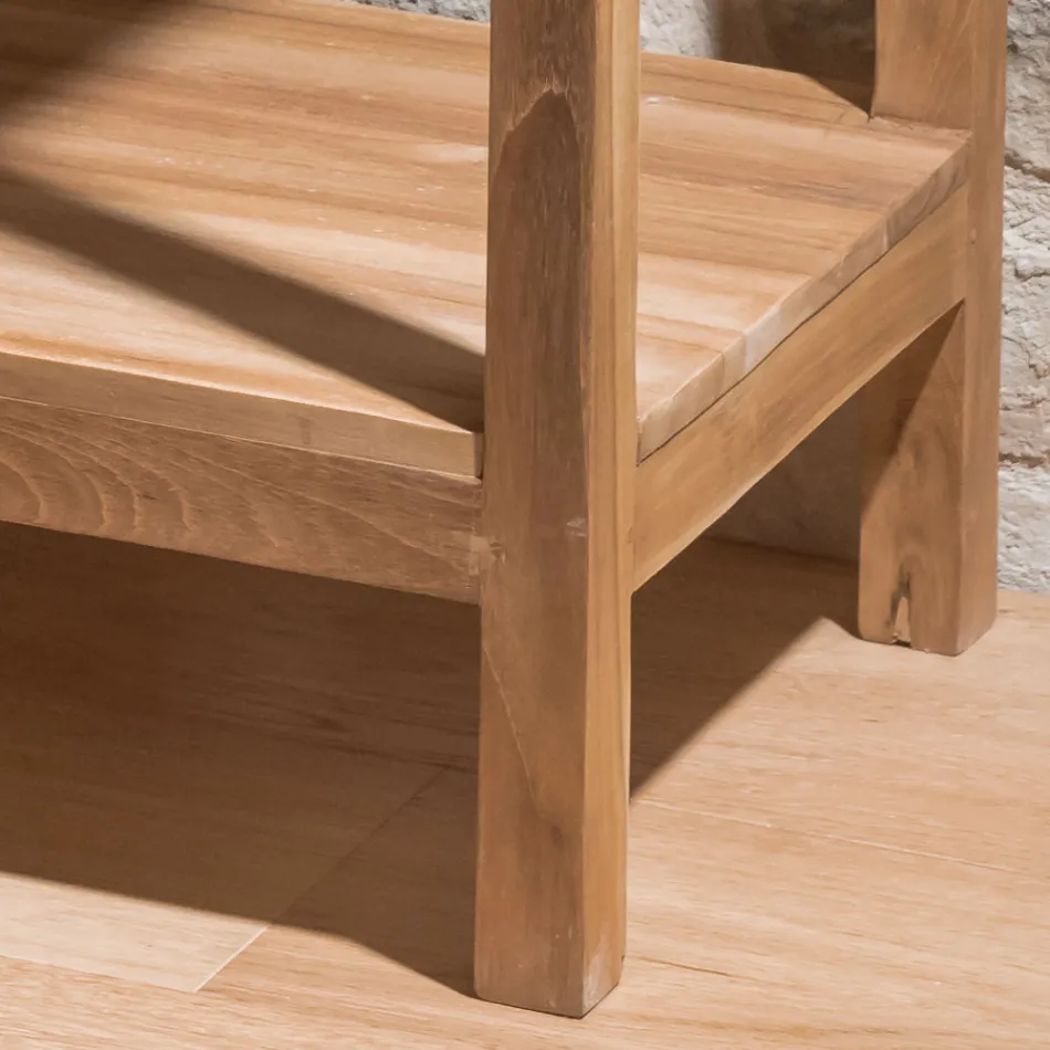 Stolik kawowy z litego drewna tekowego z 1 szufladą - akrylowy Viadurini