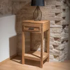 Stolik kawowy z litego drewna tekowego z 1 szufladą - akrylowy Viadurini