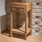 Stolik kawowy z litego drewna tekowego z 1 szufladą - akrylowy Viadurini