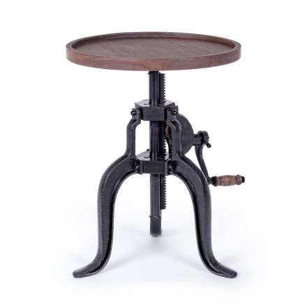 Regulowany stolik kawowy z metalu i drewna mango Homemotion - Romea Viadurini