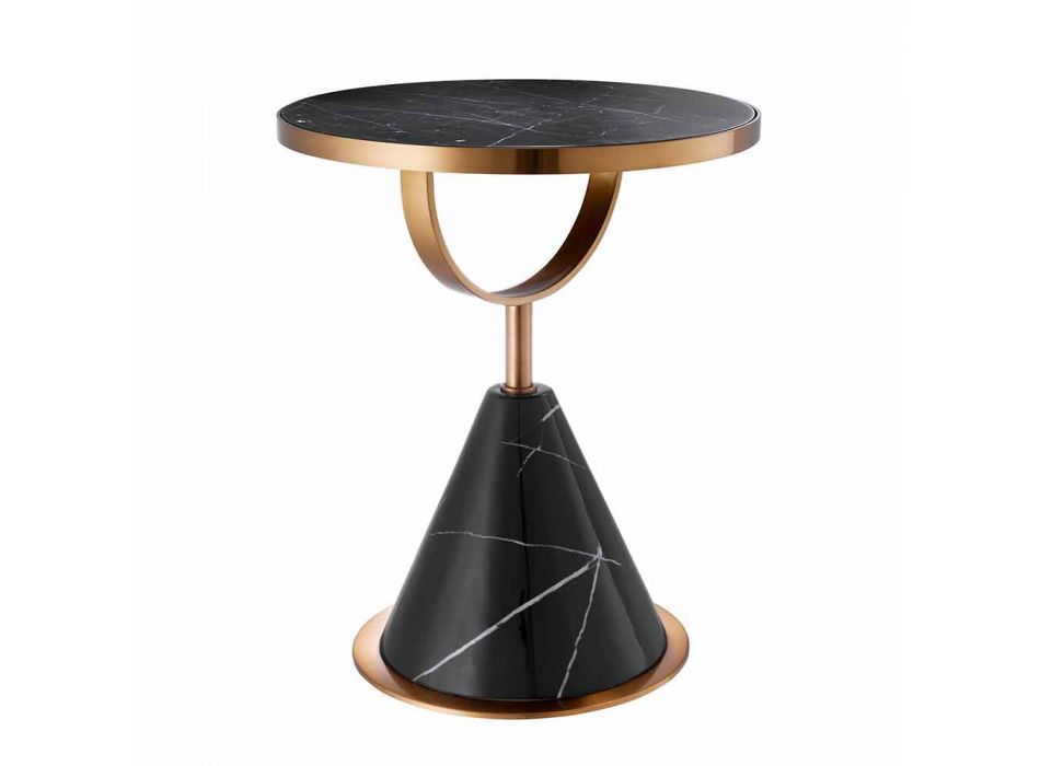Okrągły stolik kawowy ze stali z mosiądzem i nowoczesnym kamieniem - Aprilia Viadurini