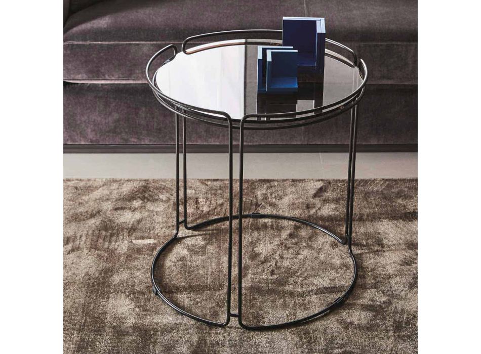 Okrągły metalowy stolik kawowy ze szklanym blatem Made in Italy - George Viadurini