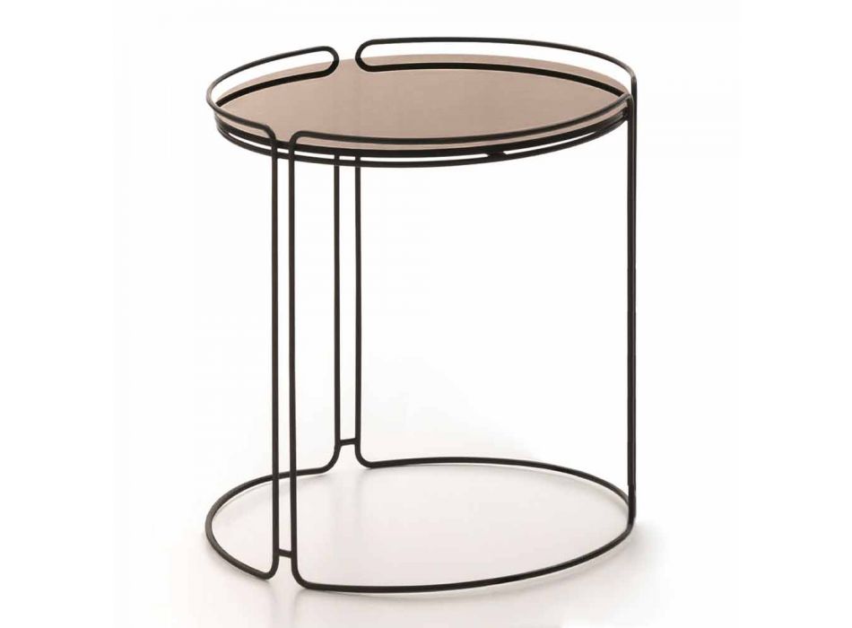 Okrągły metalowy stolik kawowy ze szklanym blatem Made in Italy - George Viadurini
