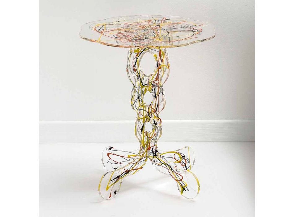 Okrągły stół o średnicy 36 cm Janis, wielokolorowy wzór, wyprodukowany we Włoszech Viadurini