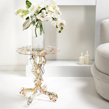 Okrągły stolik kawowy o średnicy 36 cm Wielokolorowy design Janis, wyprodukowany we Włoszech Viadurini