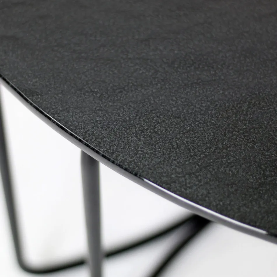 Okrągły szklany stolik kawowy z 3 półksiężycami Made in Italy - Arepa Viadurini