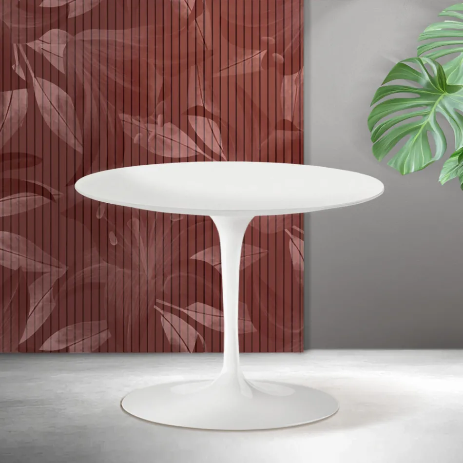 Okrągły stolik kawowy Saarinen Tulip H 41 cm w kolorze matowej bieli Florim Ceramic - Scarlet Viadurini