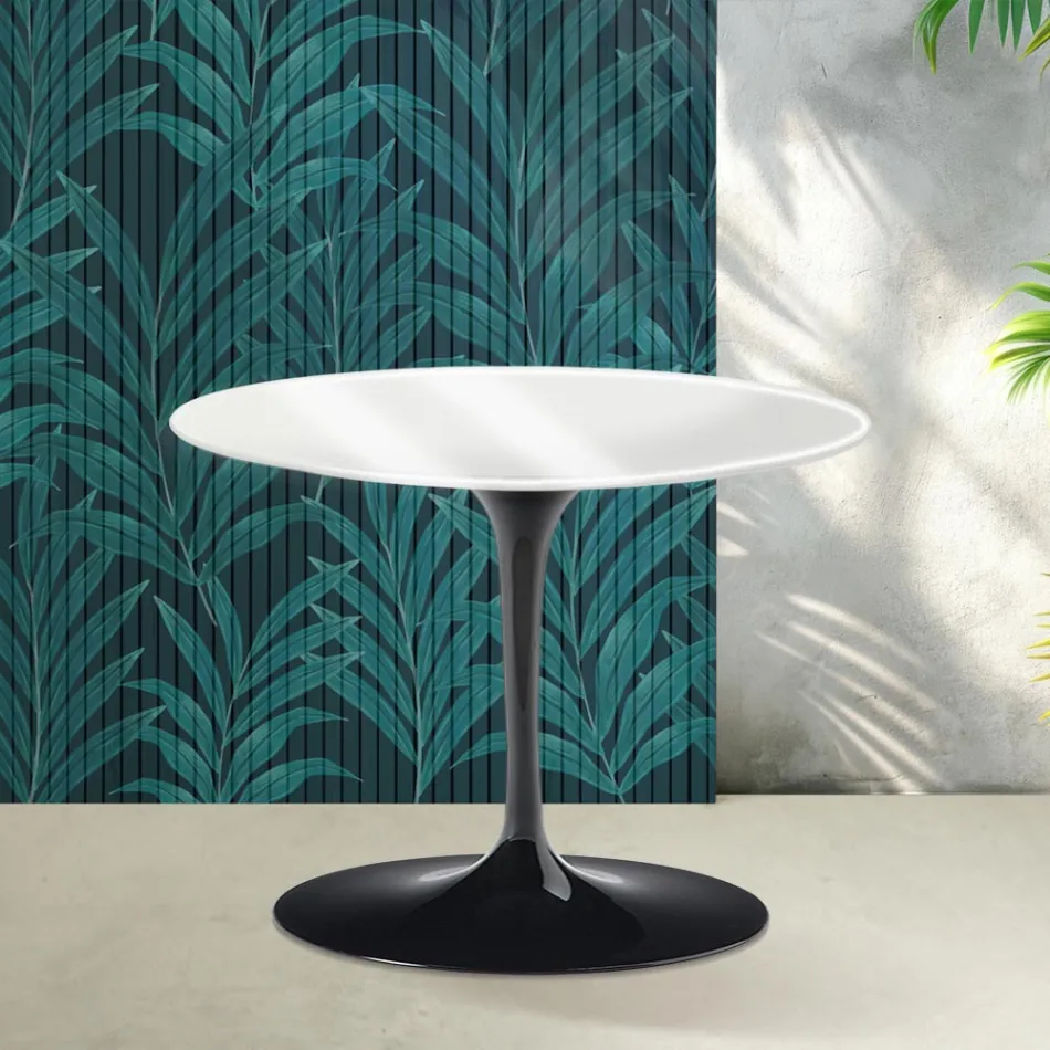 Okrągły stolik kawowy Saarinen Tulip H 41 cm w połyskującej białej ceramice Florim - Scarlet Viadurini