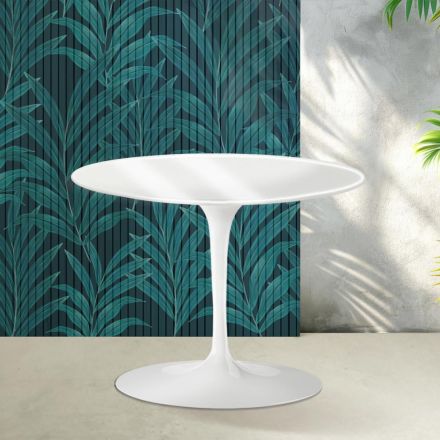 Okrągły stolik kawowy Saarinen Tulip H 41 cm w połyskującej białej ceramice Florim - Scarlet Viadurini