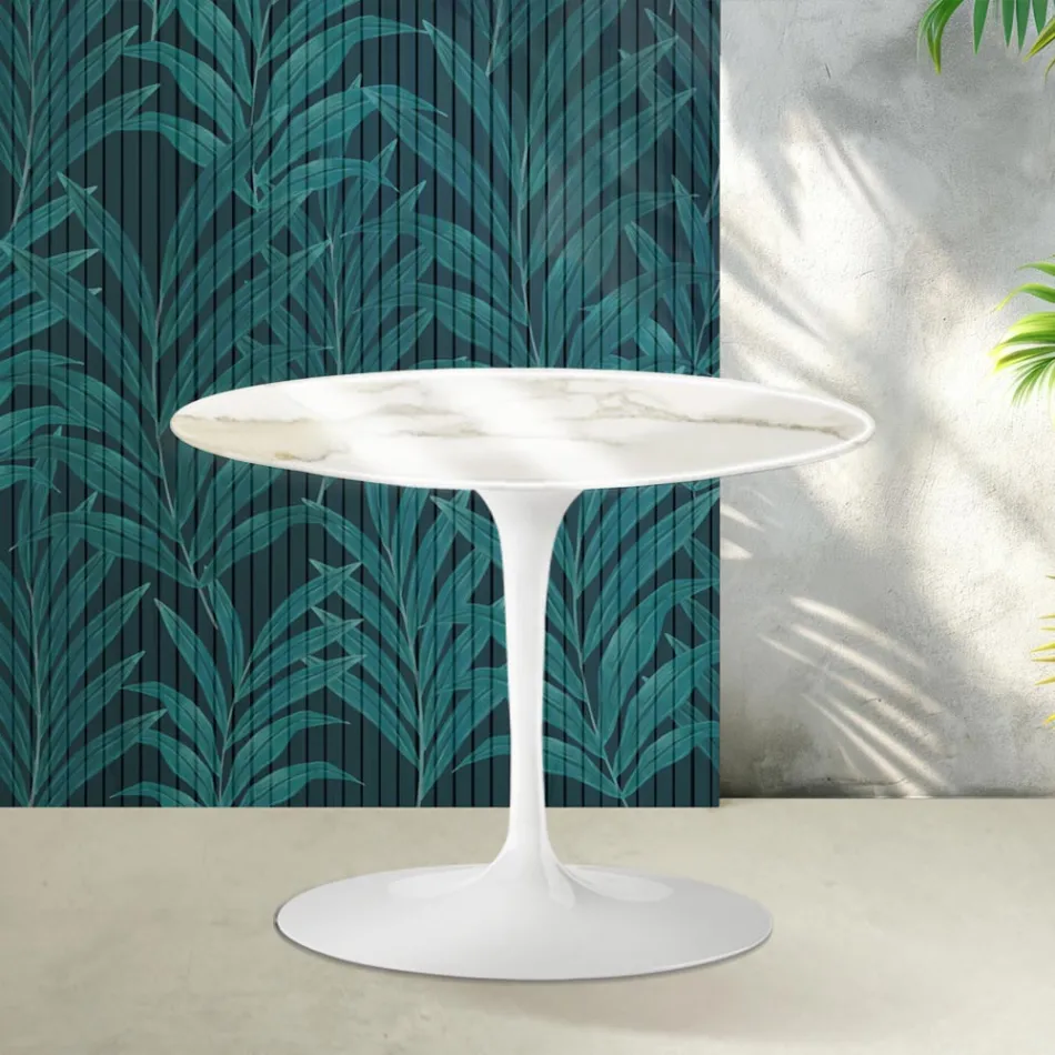 Okrągły stolik kawowy Saarinen Tulip, wys. 41 cm, z ceramiki Florim Calacatta Gold Gloss, w kolorze szkarłatnym Viadurini