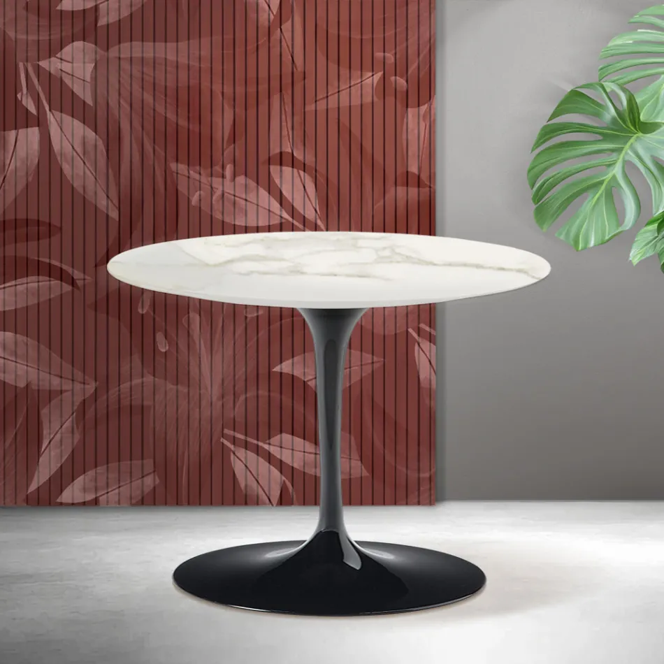 Okrągły stolik kawowy Saarinen Tulip, wys. 41 cm, z ceramiki Florim Calacatta Gold Matt - Scarlet Viadurini