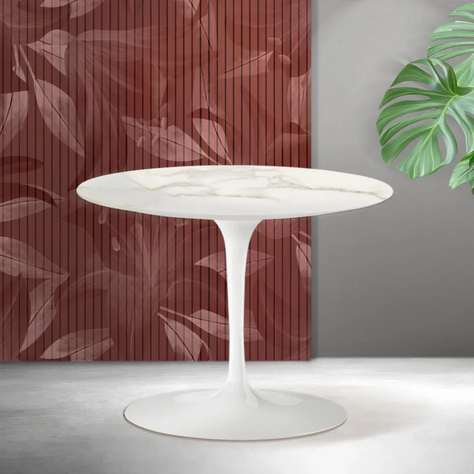 Okrągły stolik kawowy Saarinen Tulip, wys. 41 cm, z ceramiki Florim Calacatta Gold Matt - Scarlet Viadurini