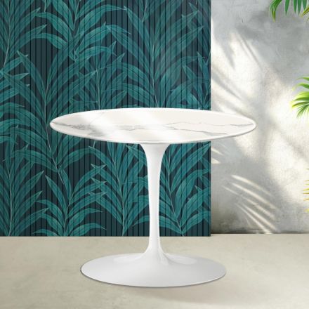 Okrągły stolik kawowy Saarinen Tulip H 41 cm z błyszczącej ceramiki Statuario Florim w kolorze szkarłatnym Viadurini