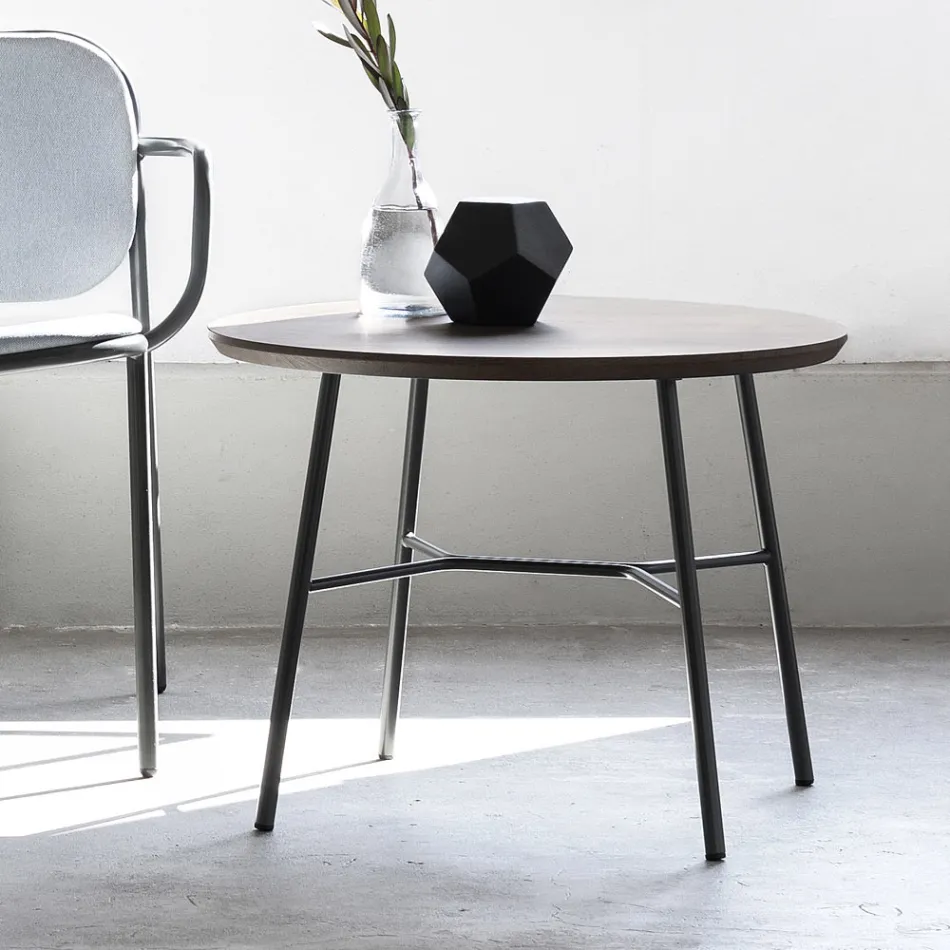 Stolik kawowy z okrągłym blatem z litego drewna Made in Italy - Makino Viadurini