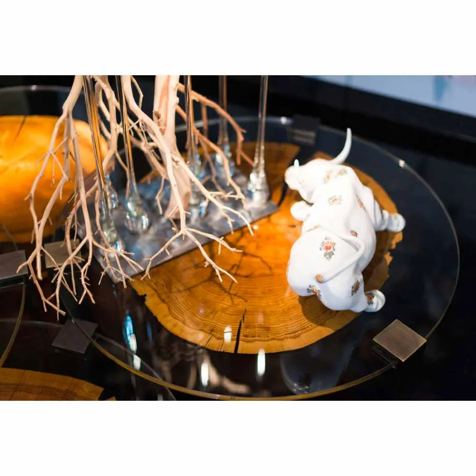 Stolik kawowy z drewna i stali z metalowymi nogami Made in Italy - Damaszek Viadurini