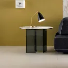 Stolik kawowy z przydymionym szkłem i okrągłym blatem ceramicznym - losowo Viadurini