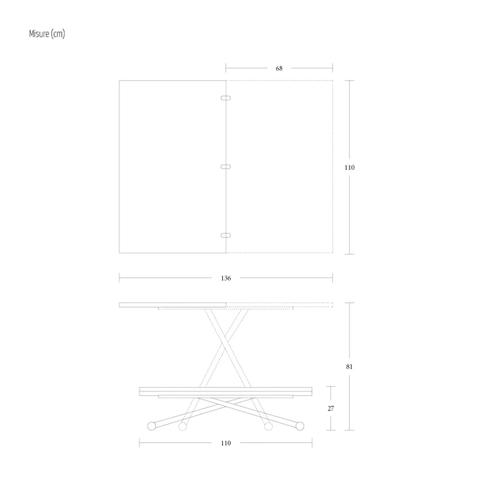 Transformowalny stolik kawowy z metalu i drewna Made in Italy - Veneris Viadurini