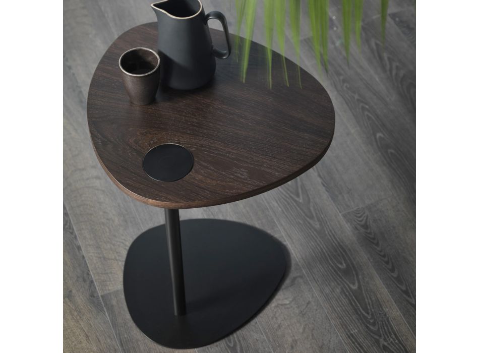Stolik kawowy do salonu z metalowym i drewnianym blatem, luksusowy design - Yassine Viadurini
