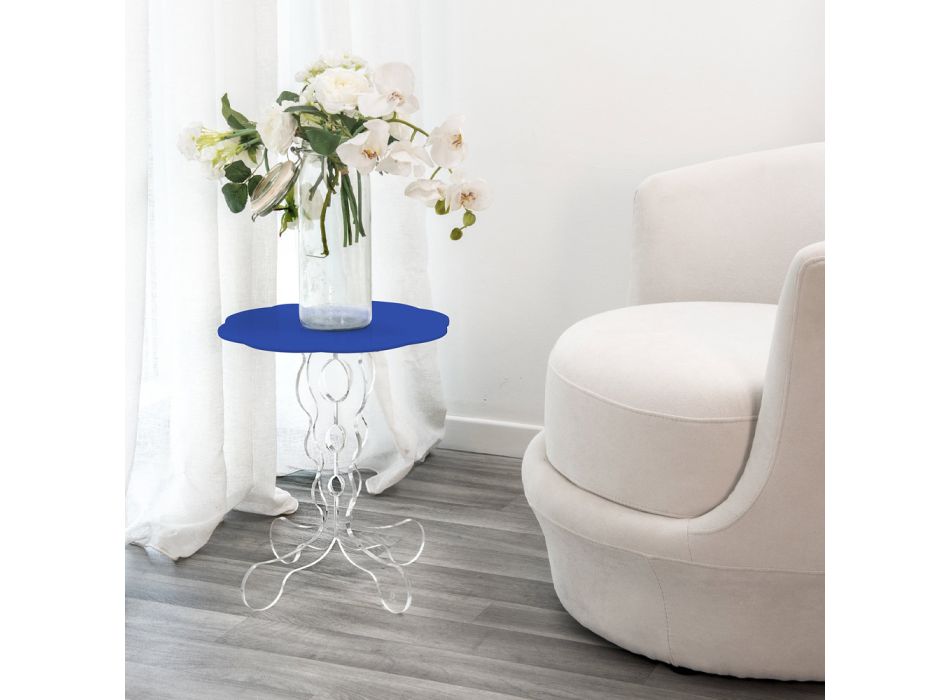 Okrągły niebieski stolik kawowy, średnica 36 cm, nowoczesny design Janis, wyprodukowany we Włoszech Viadurini