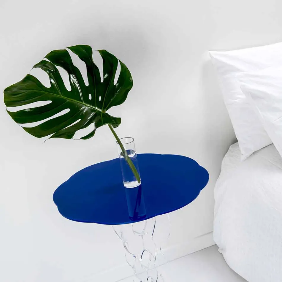 Mały okrągły stół niebieski o średnicy 50 cm nowoczesny design Janis, wykonany we Włoszech Viadurini