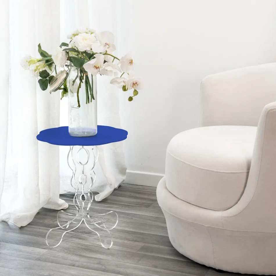 Okrągły niebieski stolik kawowy o średnicy 50 cm Janis nowoczesny design, wyprodukowany we Włoszech Viadurini