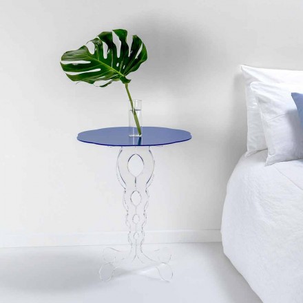 Mały okrągły stół niebieski o średnicy 50 cm nowoczesny design Janis, wykonany we Włoszech Viadurini