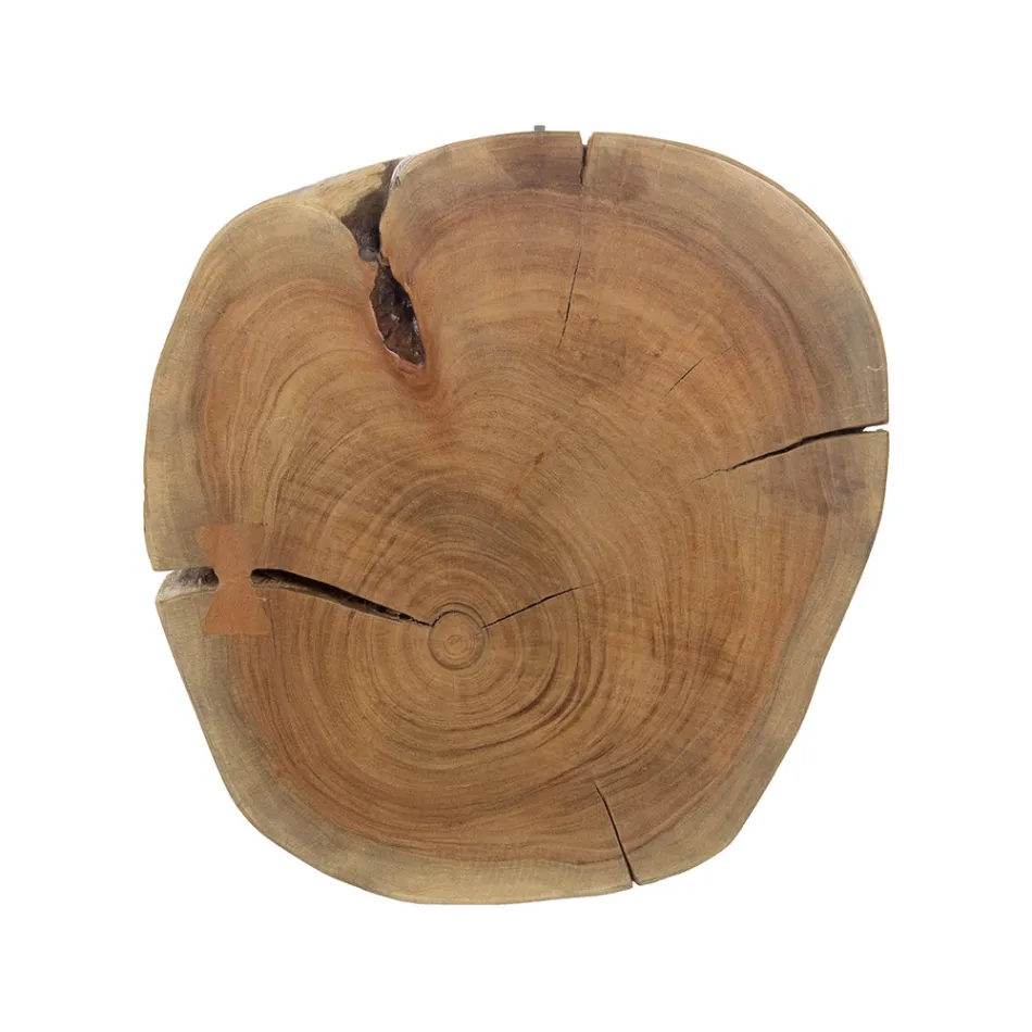 Okrągły stolik kawowy w kufrze z drewna i stali Homemotion - Tancredi Viadurini