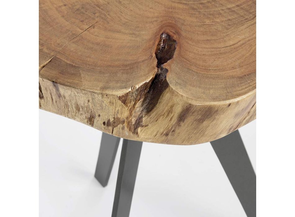 Okrągły stolik kawowy w kufrze z drewna i stali Homemotion - Tancredi Viadurini