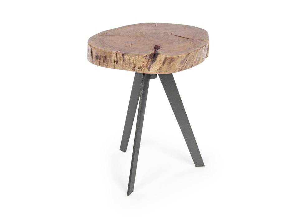 Okrągły stolik kawowy w kufrze z drewna i stali Homemotion - Tancredi Viadurini