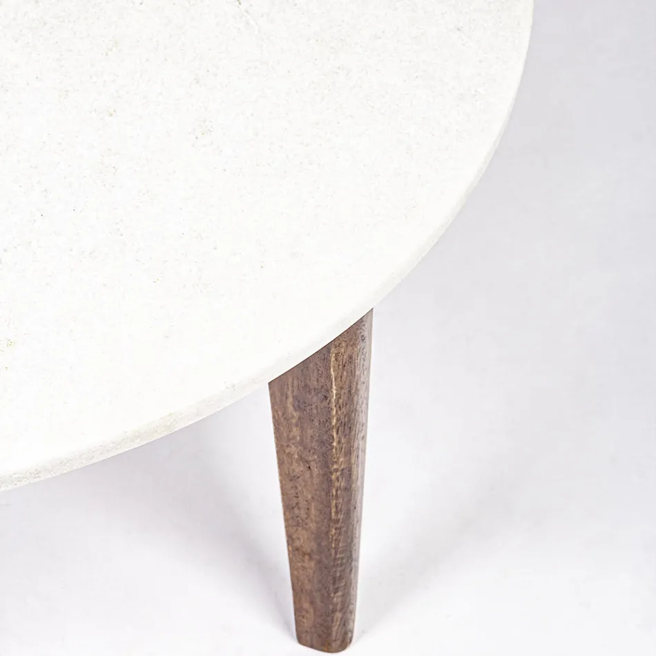 Okrągły Stolik Kawowy do Salonu z Marmuru i Drewna Mango - Desiderio Viadurini