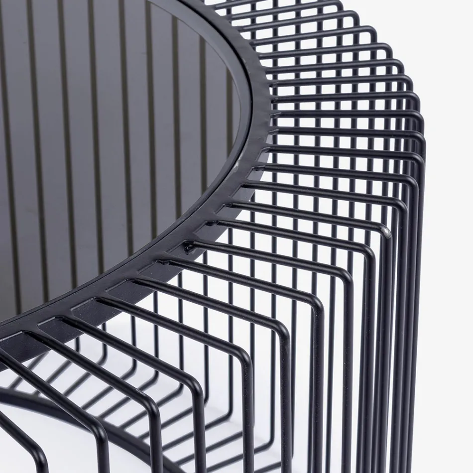 Okrągły stolik kawowy ze stali malowanej i szkła hartowanego - Apuleio Viadurini