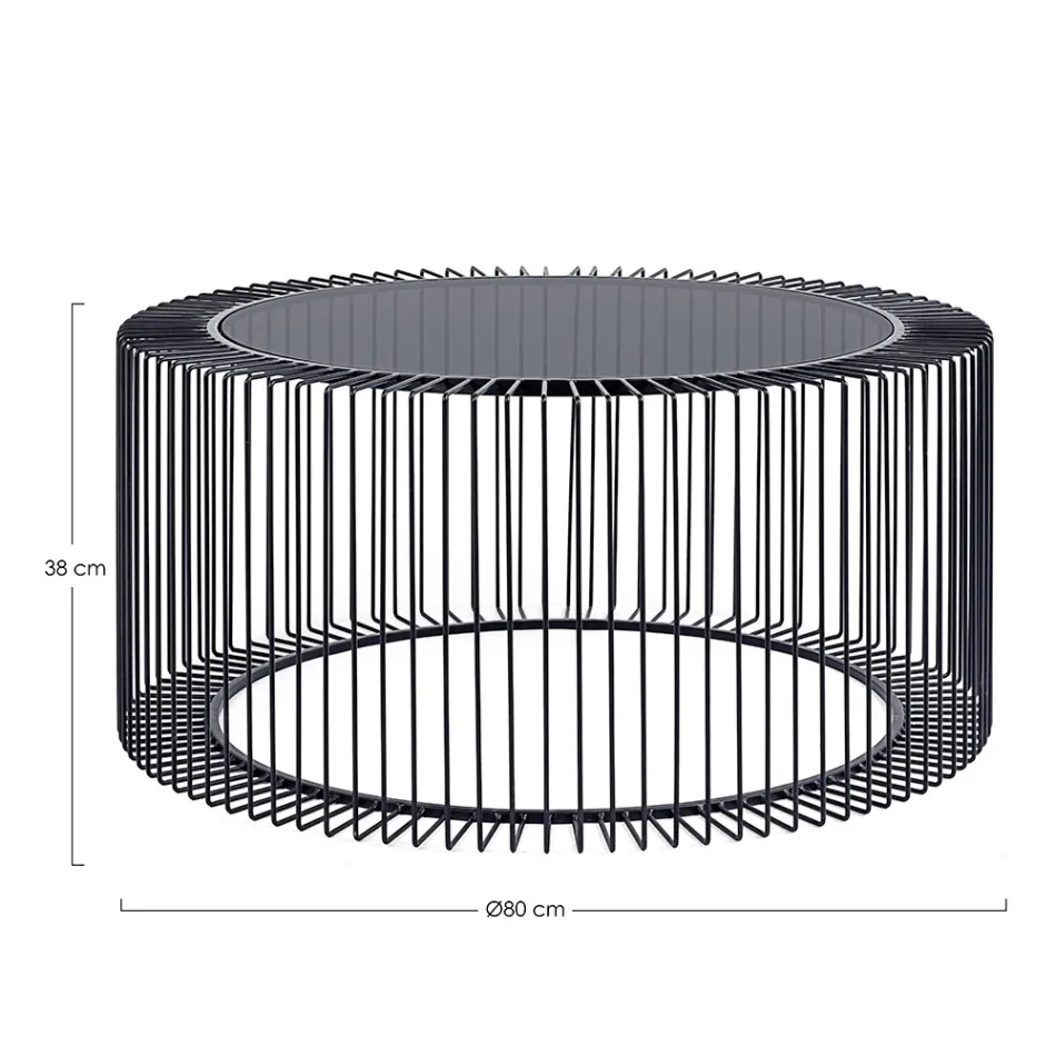 Okrągły stolik kawowy ze stali malowanej i szkła hartowanego - Apuleio Viadurini