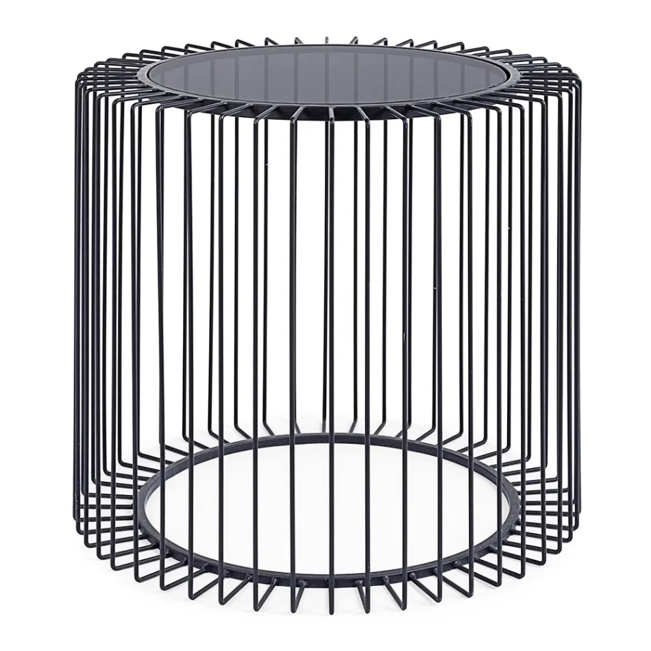 Okrągły stolik kawowy ze stali malowanej i szkła hartowanego - Apuleio Viadurini