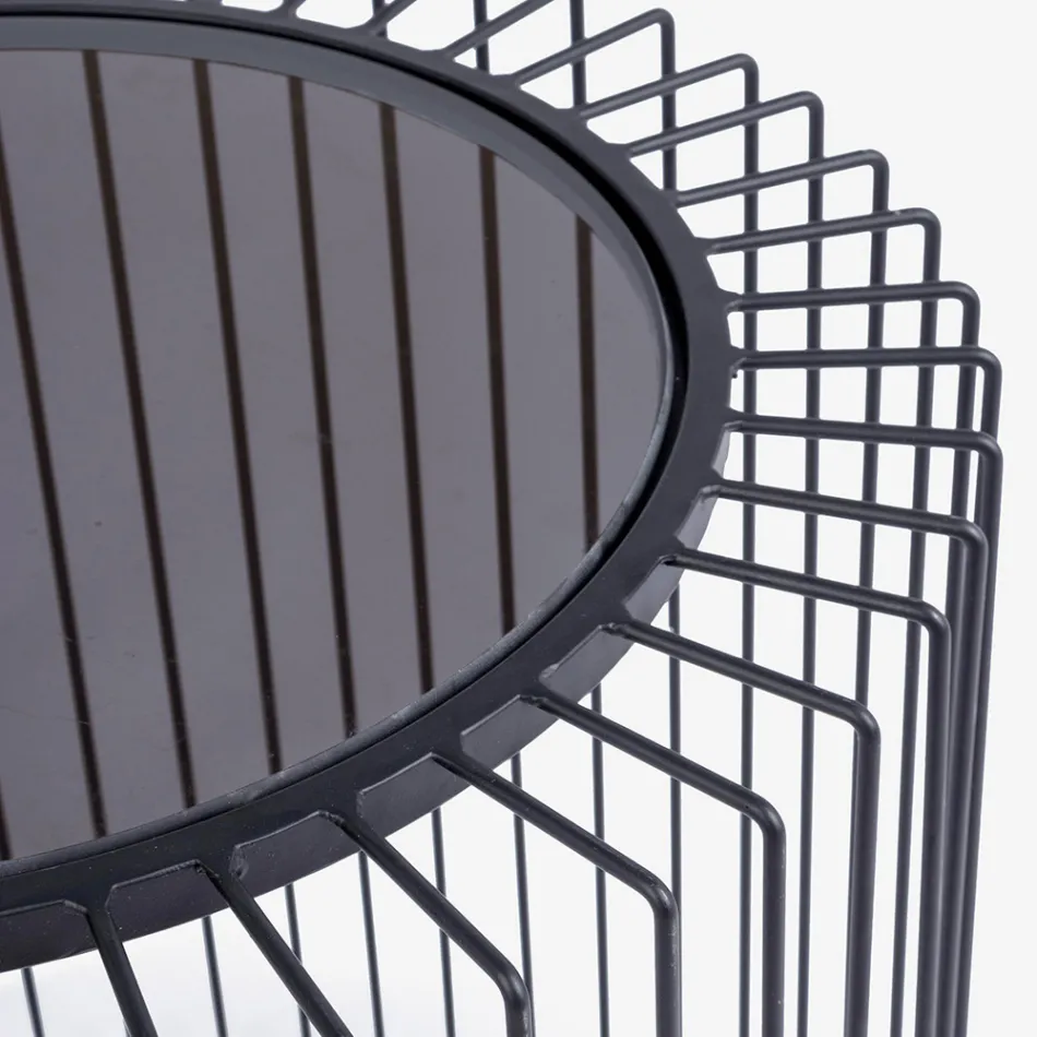 Okrągły stolik kawowy ze stali malowanej i szkła hartowanego - Apuleio Viadurini