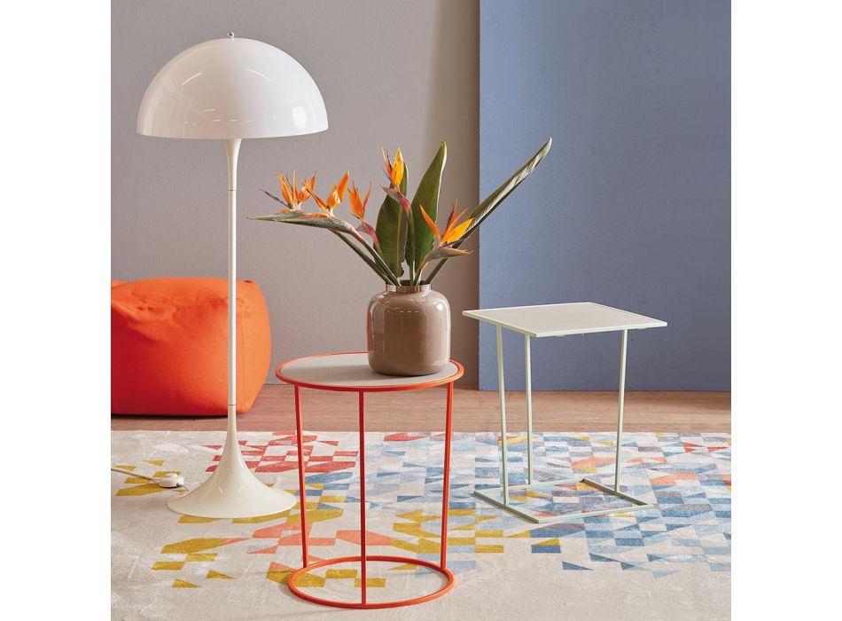 Okrągły stolik kawowy do nowoczesnego salonu z kolorowego metalu Made in Italy - Raphael Viadurini