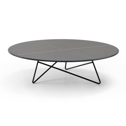 Okrągły stolik kawowy do salonu z luksusowego metalu i szkła z efektem marmuru - Magali Viadurini
