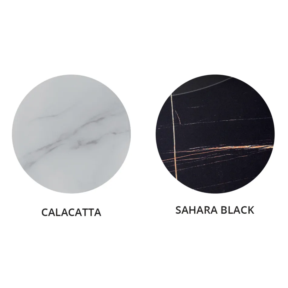 Okrągły stolik kawowy do salonu z luksusowego metalu i szkła z efektem marmuru - Magali Viadurini