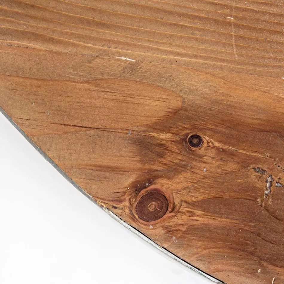 Okrągły stolik kawowy z drewna z recyklingu i stali w kolorze białym lub szarym - Genoveffa Viadurini