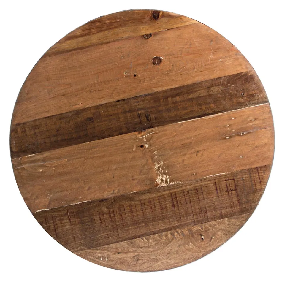 Okrągły stolik kawowy z drewna z recyklingu i stali w kolorze białym lub szarym - Genoveffa Viadurini