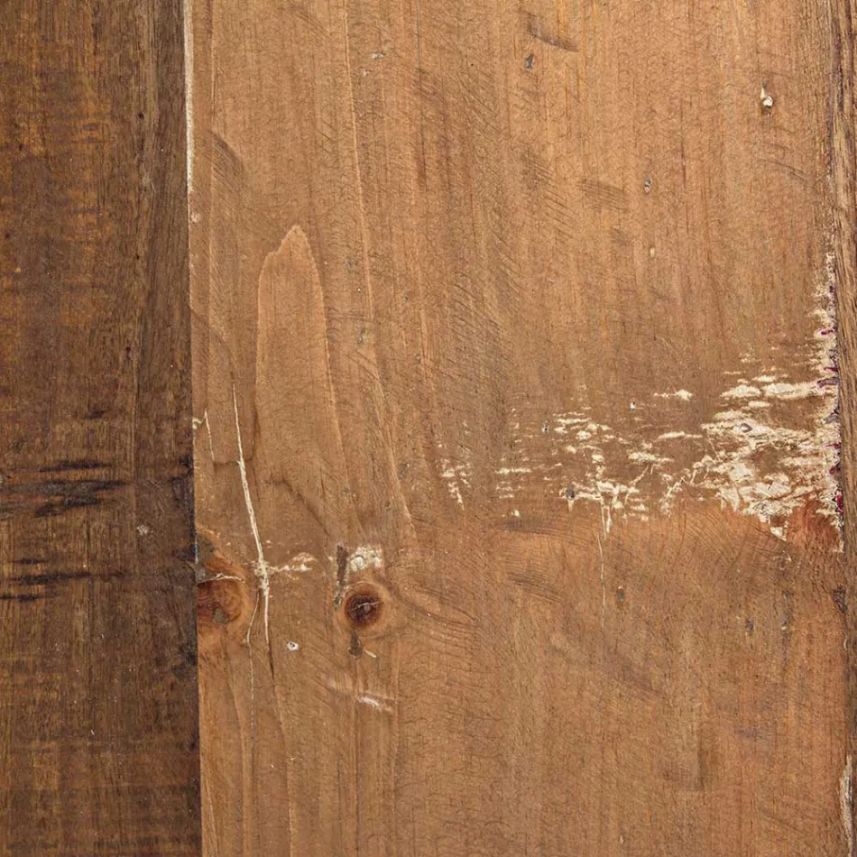 Okrągły stolik kawowy z drewna z recyklingu i stali w kolorze białym lub szarym - Genoveffa Viadurini