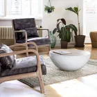 Okrągły stolik kawowy z drewna z recyklingu i stali w kolorze białym lub szarym - Genoveffa Viadurini